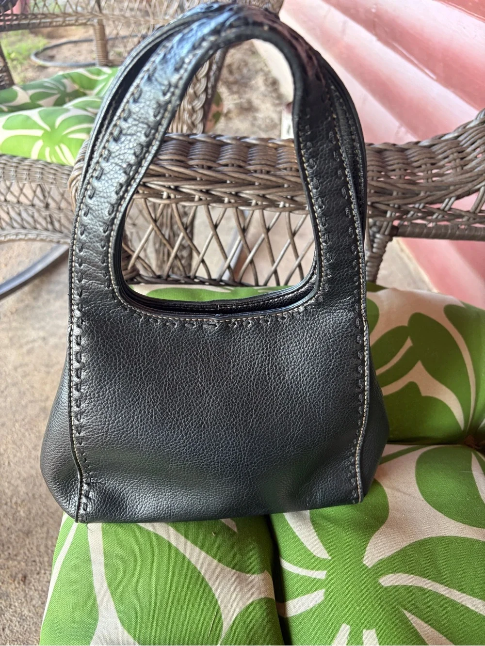 Vintage Nine & Co Whipstitch Faux Leather Clutch Handle Bag Purse Tote BoHo Y2K